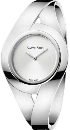 New Swiss Made CALVIN KLEIN Sensual Silver Dial Medium Bangle Ladies Watch