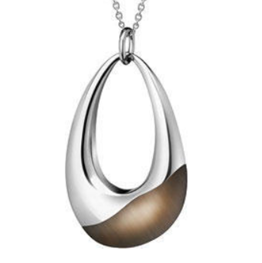 New CALVIN KLEIN ELLIPSE STONE NECKLACE KJ3QCP020100 - SILVER/BROWN