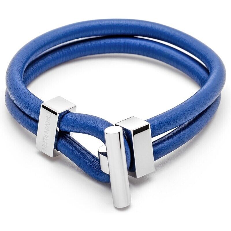 New CALVIN KLEIN ANCHOR HERREN EDELSTAHL LEDERARMBAND BLAU - L