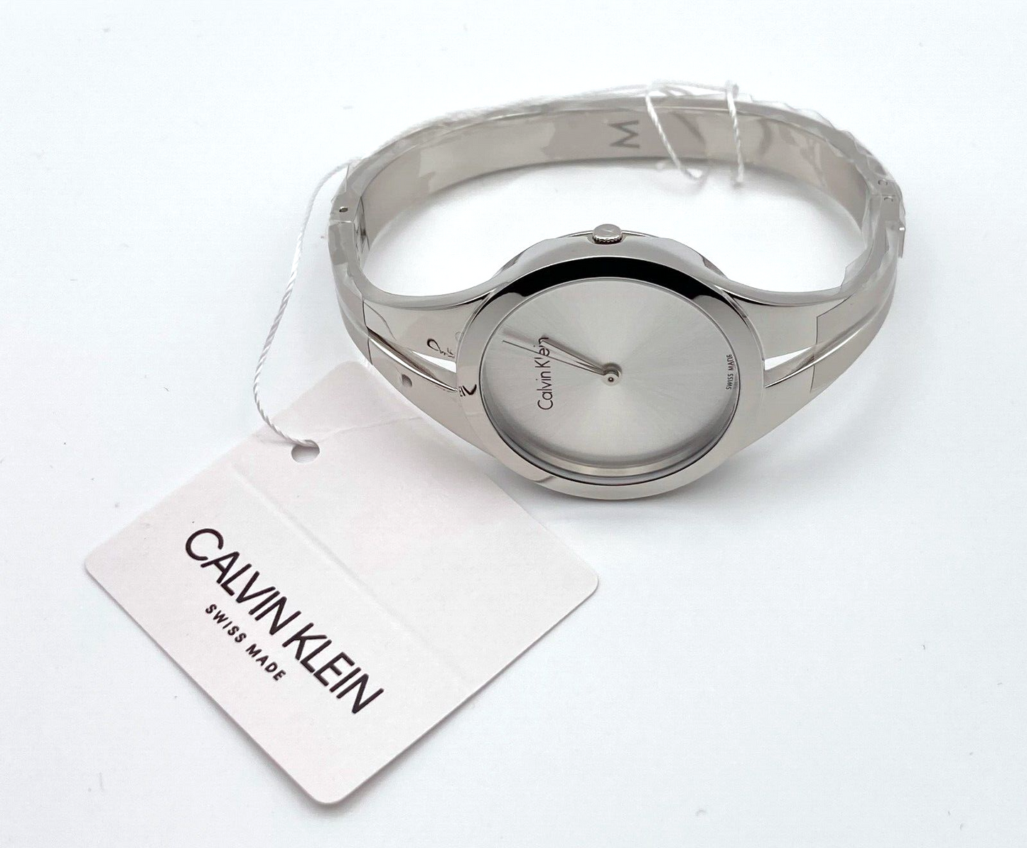 New Swiss Made CALVIN KLEIN Addict Silver Dial Medium Bangle Ladies Quartz Watch