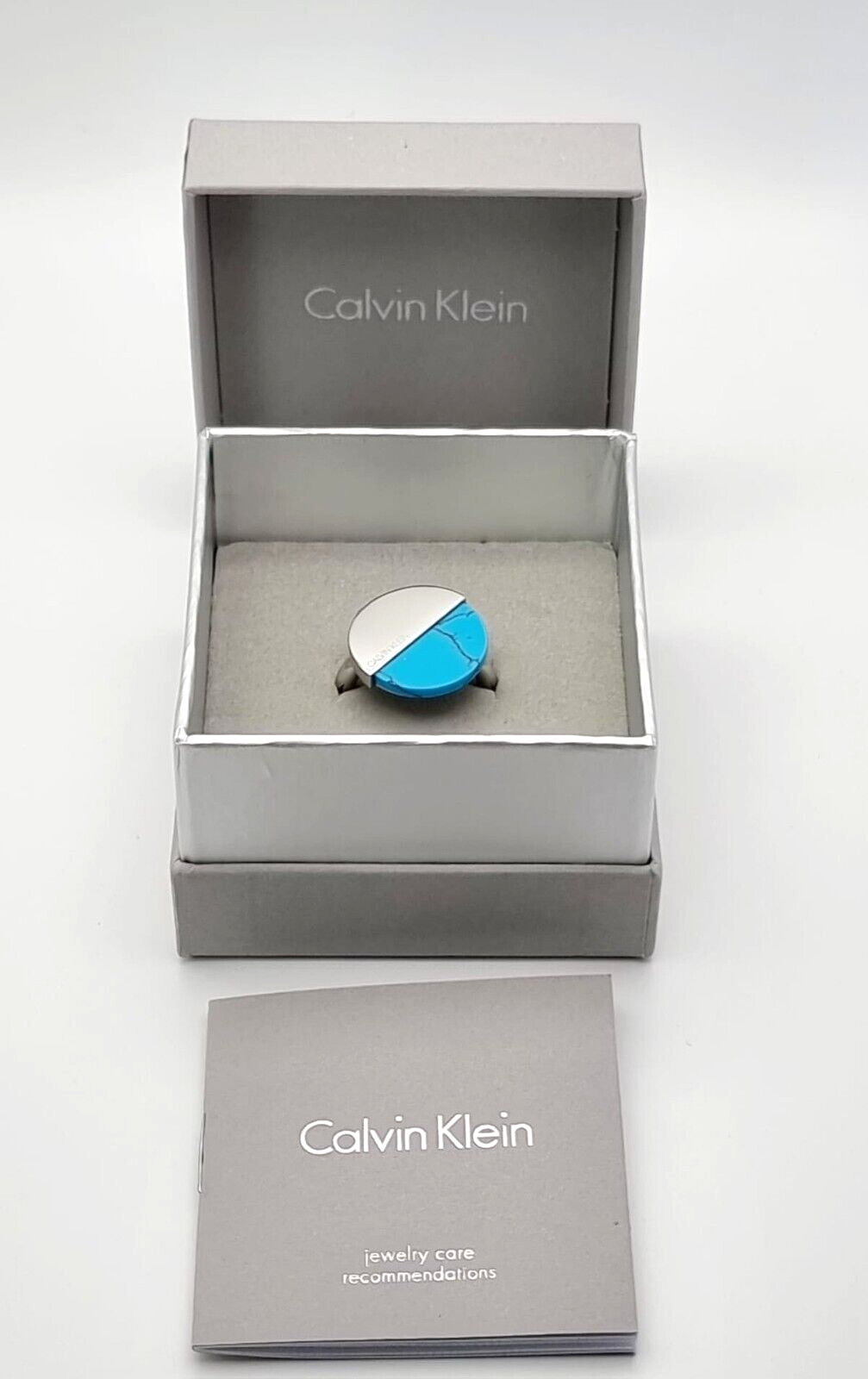 New CALVIN KLEIN SPICY KJ8RLR040108 RING - TURQUOISE STONE - SIZE 57