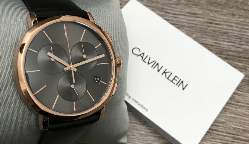 New Swiss Made CALVIN KLEIN Posh Chronograph Quartz Dark Grey Dial Men's Watch