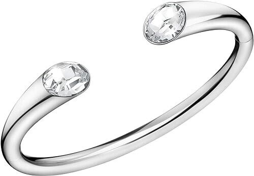 New CALVIN KLEIN Brilliant Stainless Steel Crystal Open Bangle Silver - XS