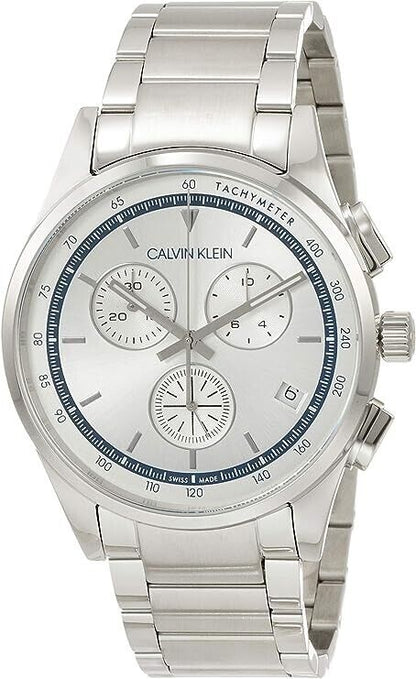 New Swiss Made CALVIN KLEIN Completion Chronograph Quartz Silver Dial Mens Watch