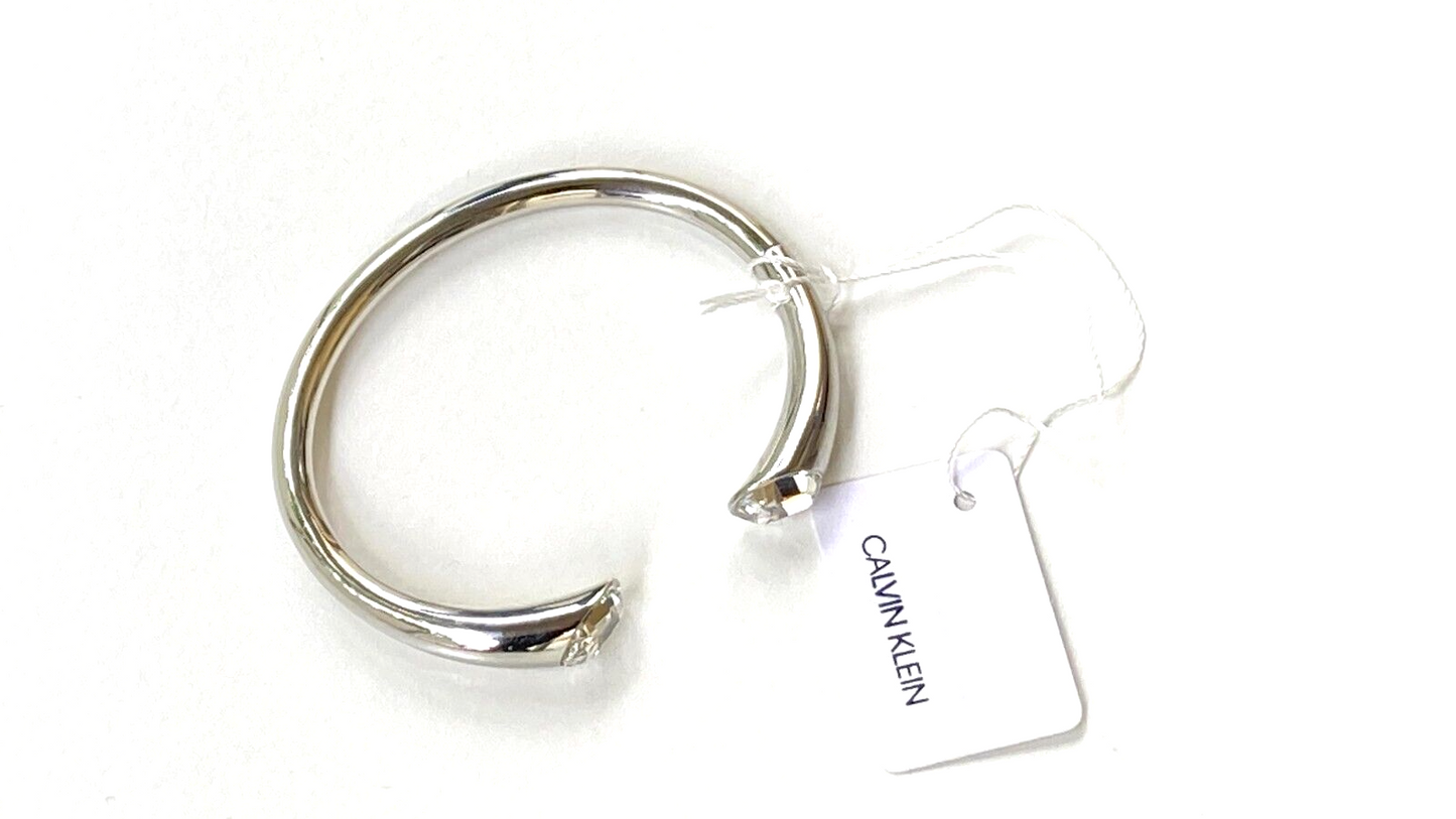 New CALVIN KLEIN Brilliant Stainless Steel Crystal Open Bangle Silver - XS