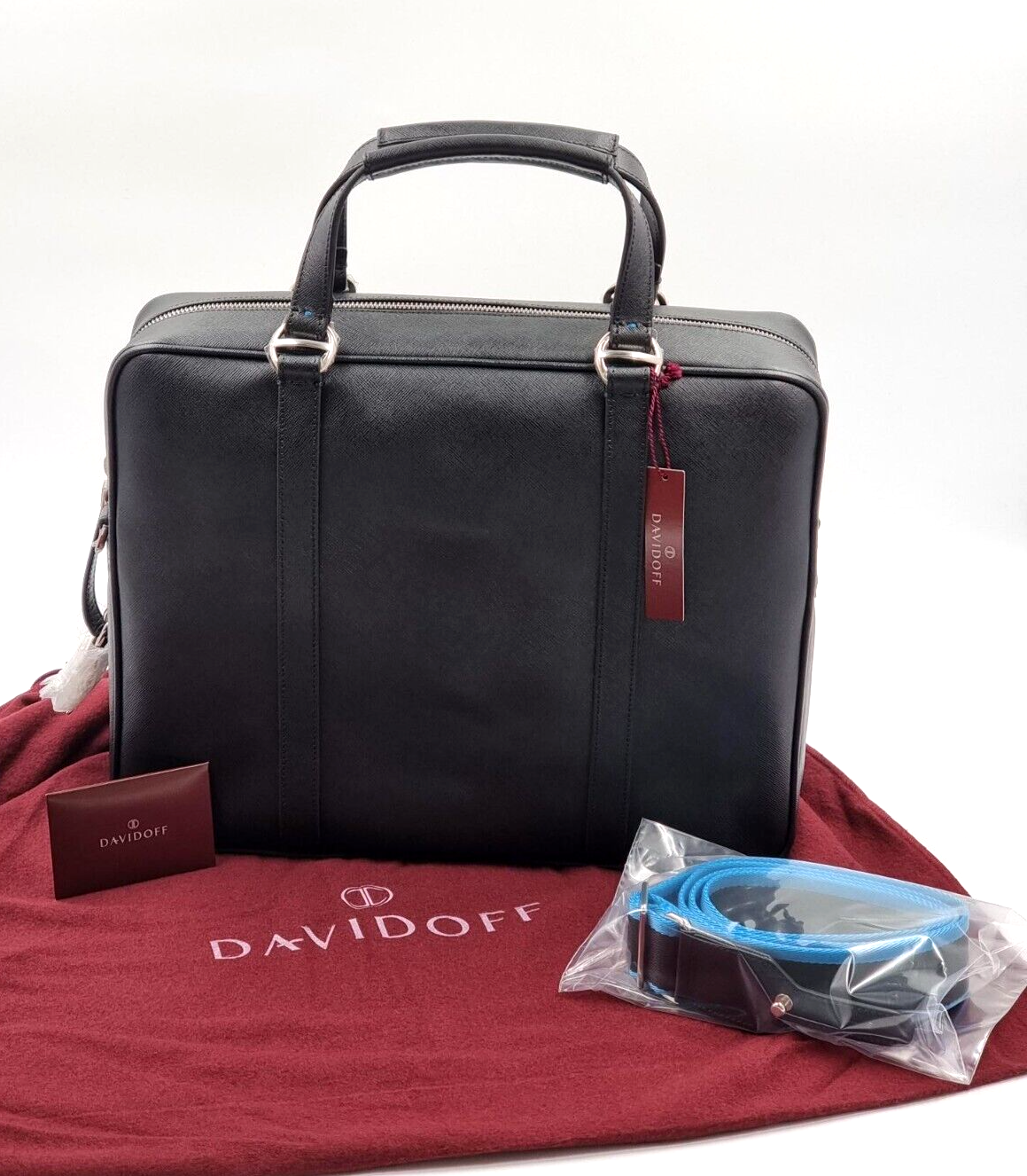 Neu DAVIDOFF LLG SAFFIANO LEDER ICON BUSINESS TASCHE 1 REISSVERSCHLUSS - SCHWARZ