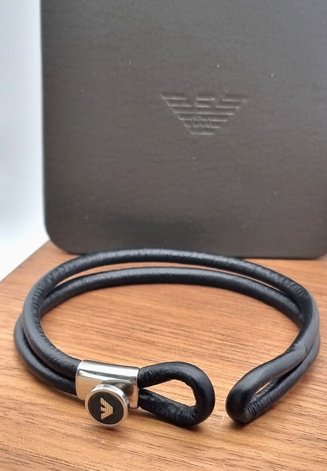 Neu EMPORIO ARMANI HERREN LEDERARMBAND EGS2212040 - SCHWARZ