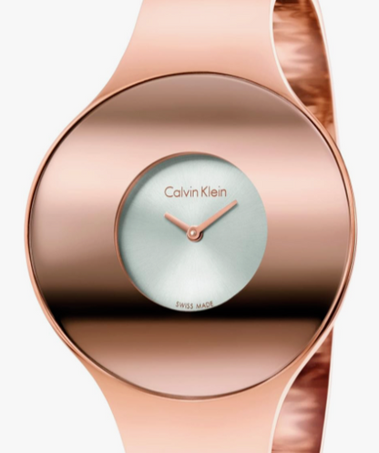 New Swiss Made CALVIN KLEIN Seamless Ladies Small Bangle Quartz Rose GoldWatch