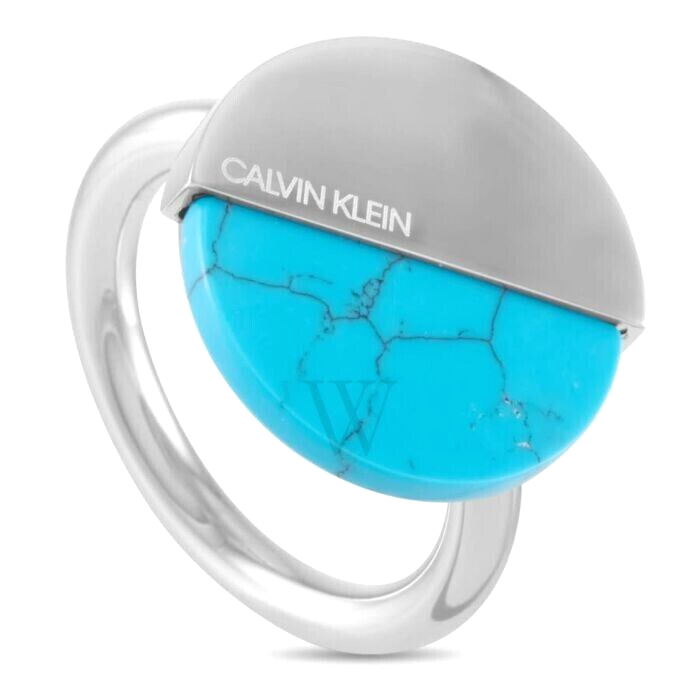 New CALVIN KLEIN SPICY KJ8RLR040107 RING - TURQUOISE STONE - SIZE 55