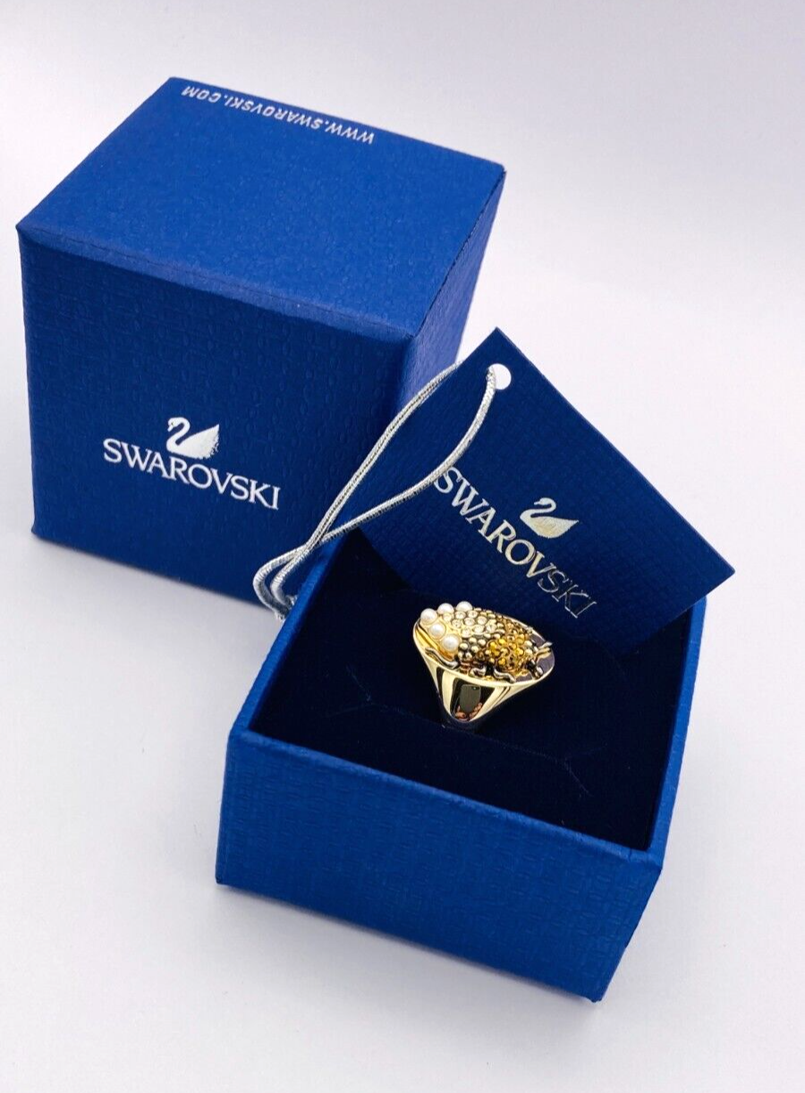 New SWAROVSKI MAGNETIC SIGNET SCARAB BEETLE RING - GOLD - Size 50-55