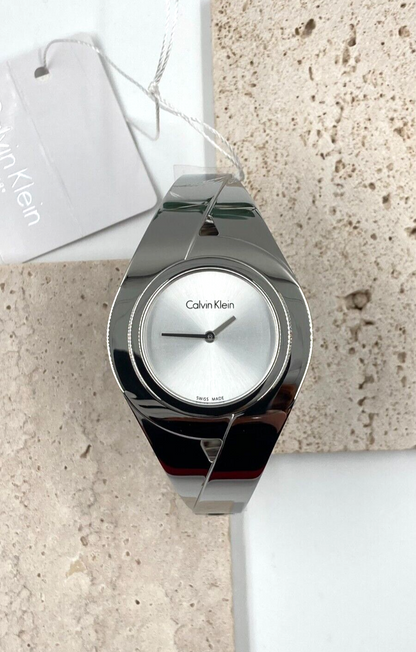 New Swiss Made CALVIN KLEIN Sensual Silver Dial Medium Bangle Ladies Watch