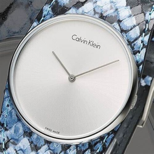 New Swiss Made CALVIN KLEIN Spellbound Silver Dial Blue Leather Ladies Watch