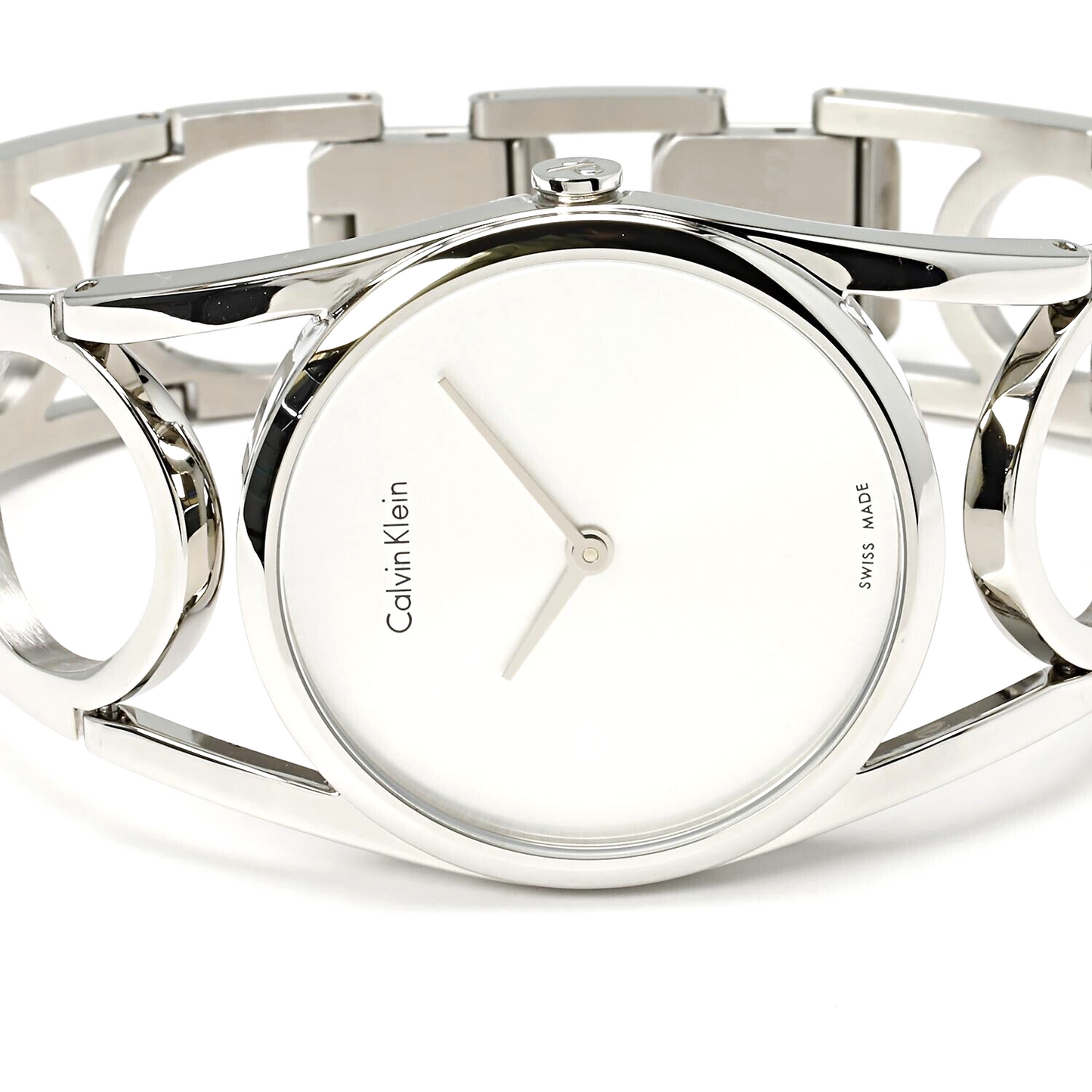 New Swiss Made CALVIN KLEIN Round Silver Dial Small Stainless Steel Ladies Watch