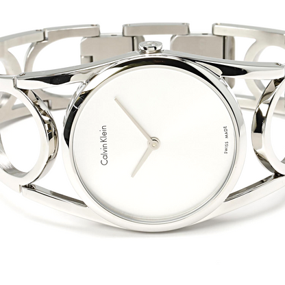 New Swiss Made CALVIN KLEIN Round Silver Dial Small Stainless Steel Ladies Watch