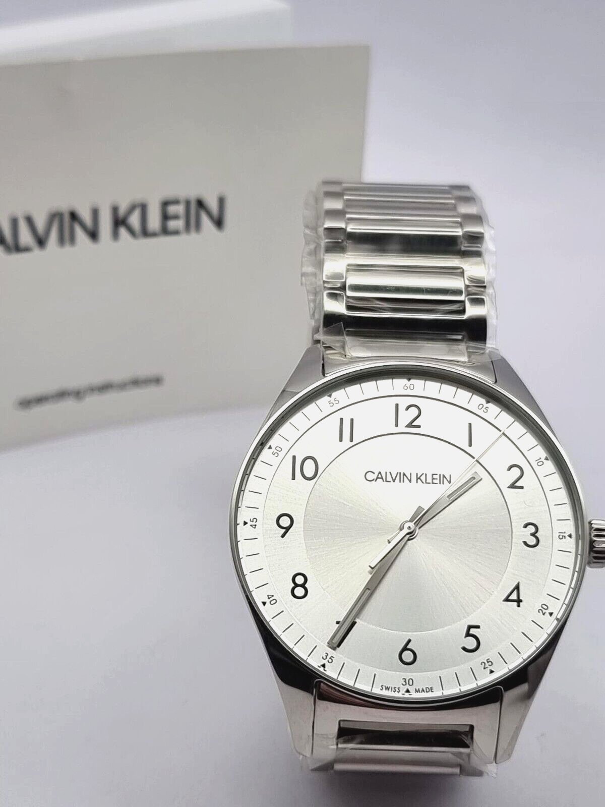 New Swiss Made CALVIN KLEIN Bright Silver Dial Men's Quartz Watch