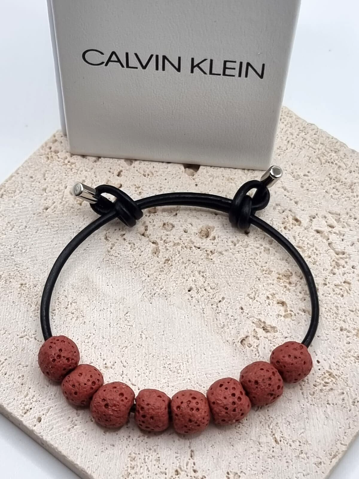 Neu CALVIN KLEIN KJ8NRB14010S SOULFUL LEDERARMBAND - ROT/BRAUN - S