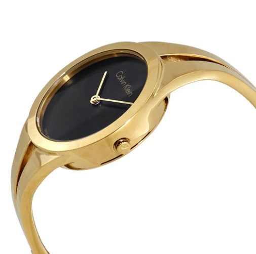 New Swiss Made CALVIN KLEIN Addict Black Dial Gold-tone Small Bangle LadiesWatch