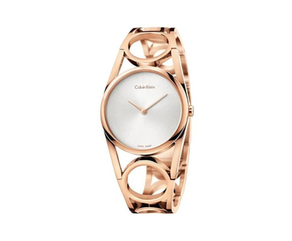 New Swiss Made CALVIN KLEIN Round Silver Dial Small Rose Gold PVD Ladies Watch