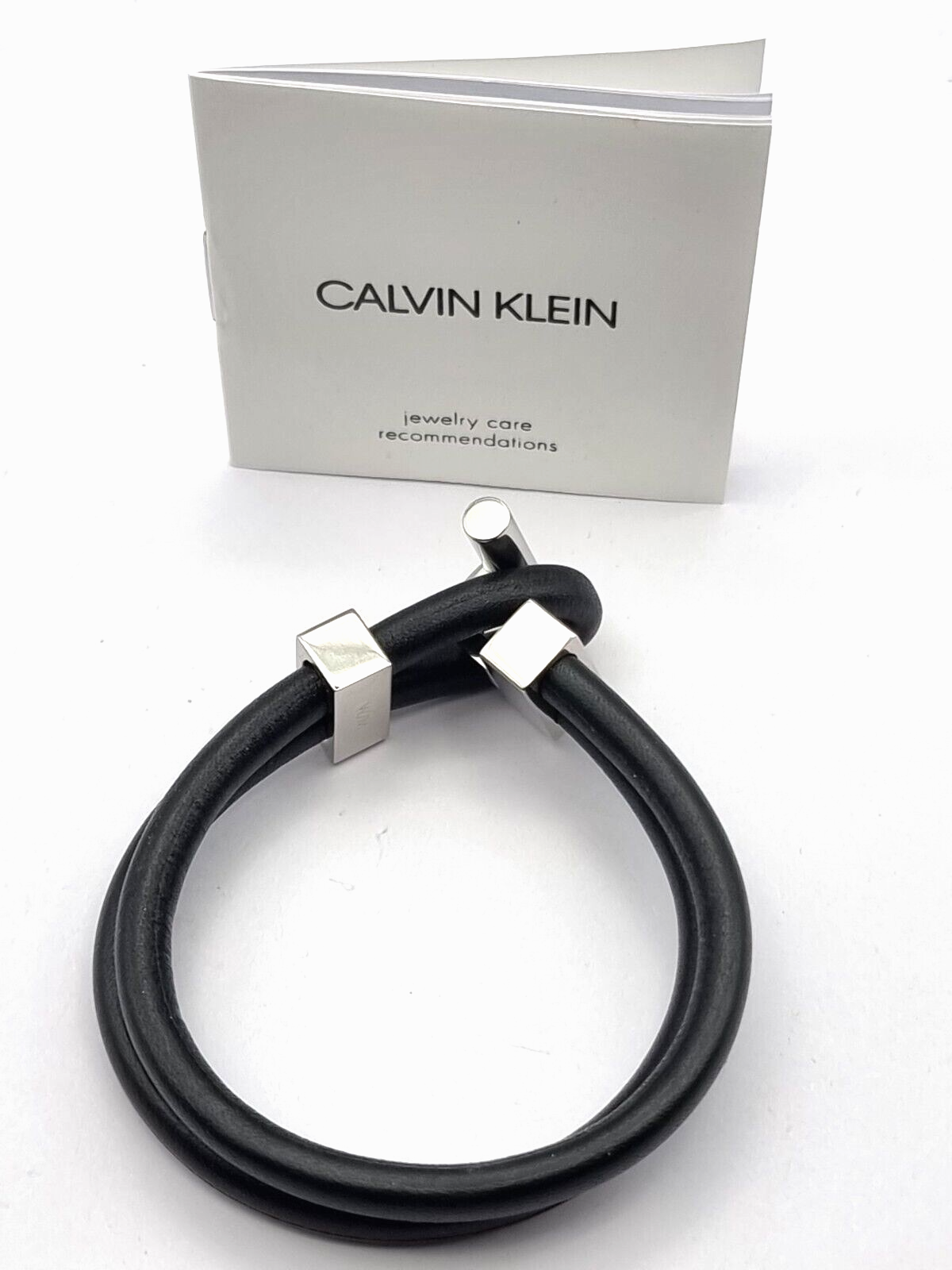 New CALVIN KLEIN ANCHOR HERREN EDELSTAHL LEDERARMBAND  SCHWARZ - M