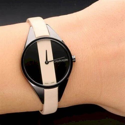 New Swiss Made CALVIN KLEIN Rebel Cream and Black Dial Ladies Watch