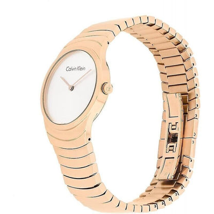 New Swiss Made CALVIN KLEIN Whirl Silver Dial Rose Gold PVD Ladies Quartz Watch