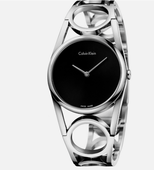 New Swiss Made CALVIN KLEIN Round Black Dial Small Stainless Steel Ladies Watch