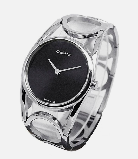 New Swiss Made CALVIN KLEIN Round Black Dial Small Stainless Steel Ladies Watch