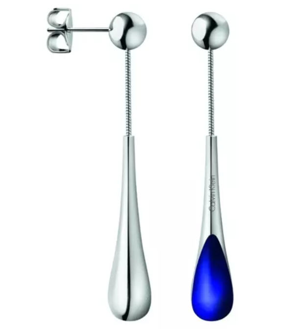 New CALVIN KLEIN ELLIPSE DROP EARRINGS KJ3QLE020100 - SILVER/BLUE