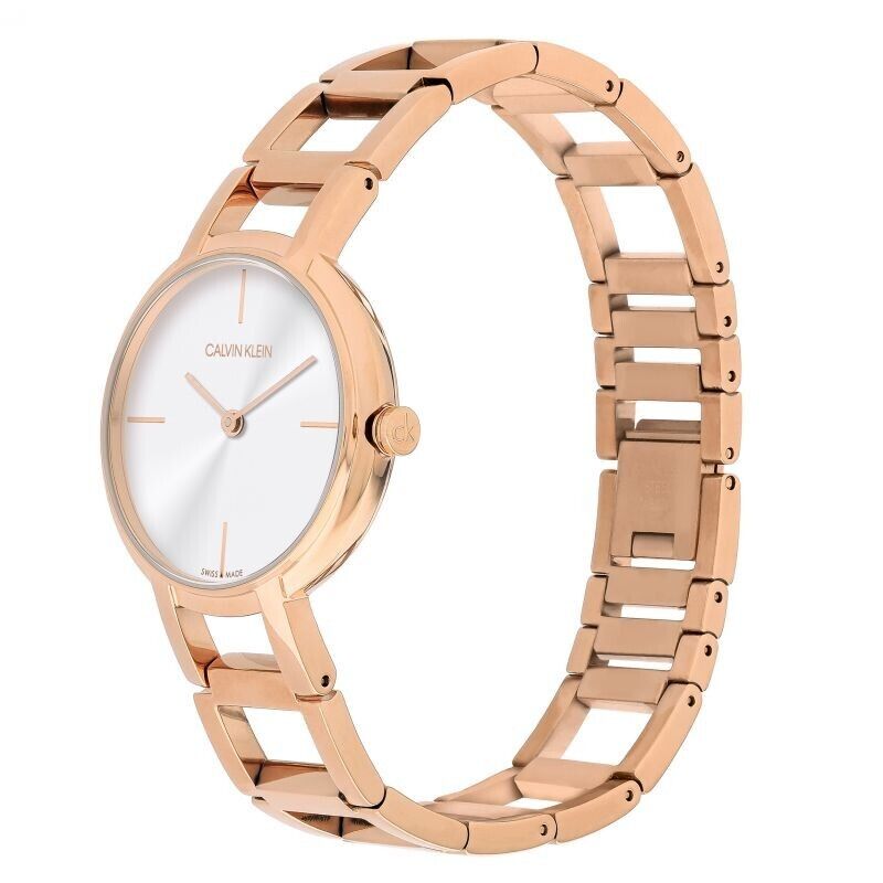 New Swiss Made CALVIN KLEIN Cheers Silver Dial Rose Gold PVD Ladies Watch