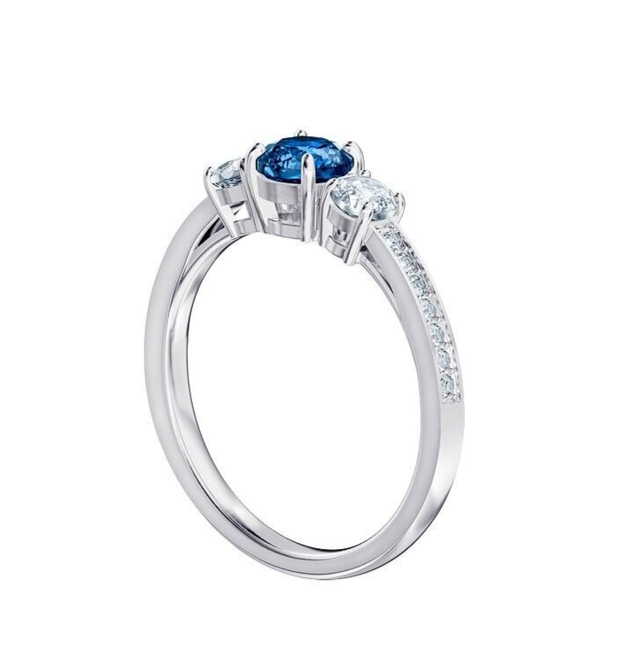 SWAROVSKI ATTRACT TRILOGY ROUND RING - SILVER/BLUE - SIZE 60