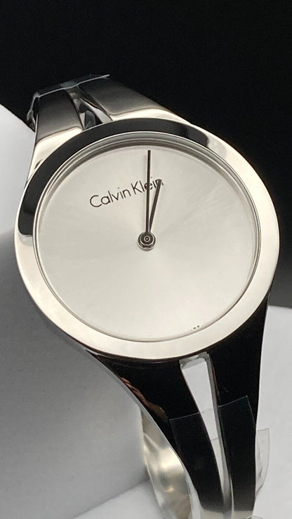 New Swiss Made CALVIN KLEIN Addict Silver Dial Small Bangle Ladies Watch