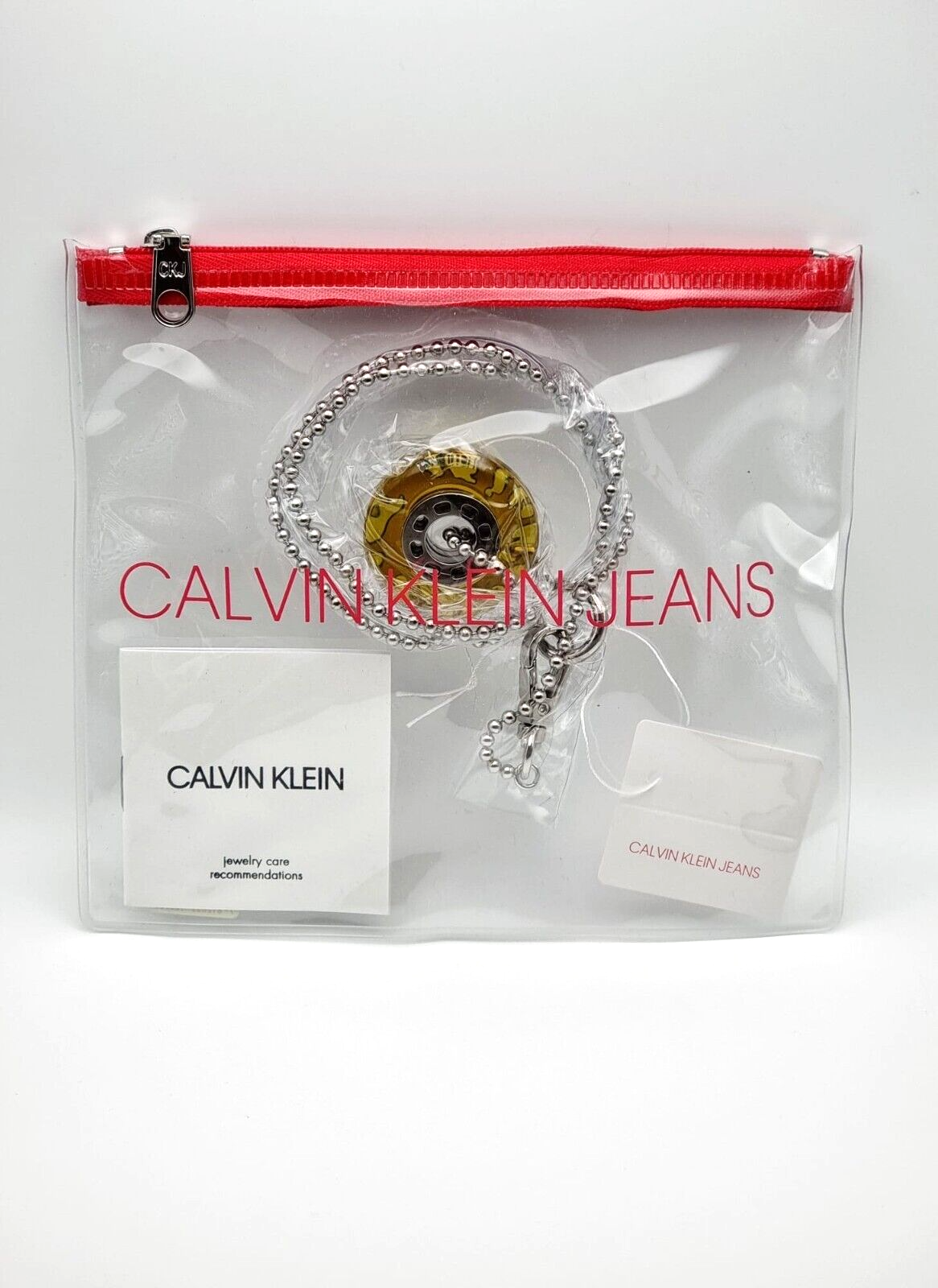 New CALVIN KLEIN SPIN KJJAJN090100 STAINLESS STEEL NECKLACE  - SILVER/YELLOW