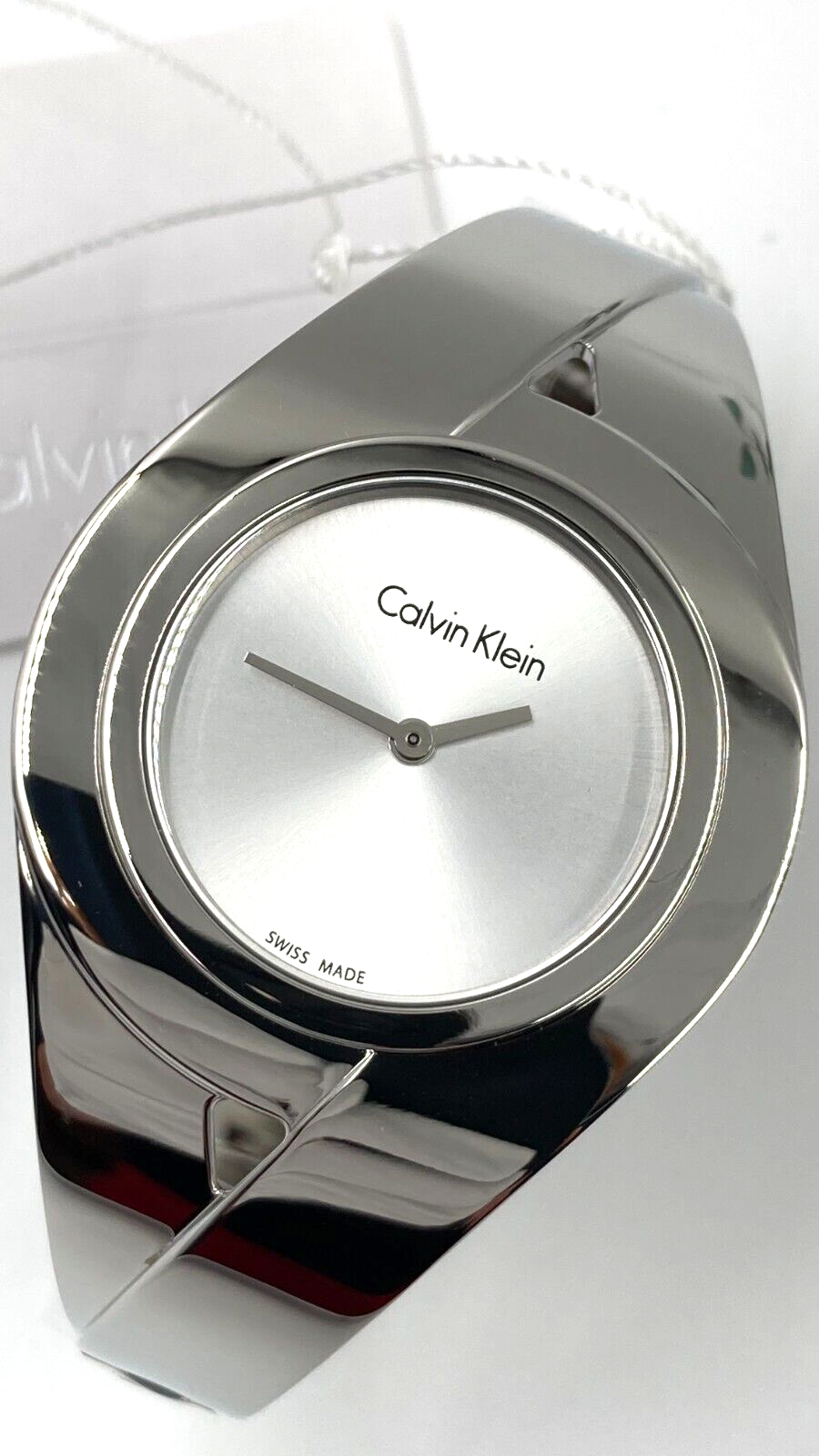 New Swiss Made CALVIN KLEIN Sensual Silver Dial Medium Bangle Ladies Watch