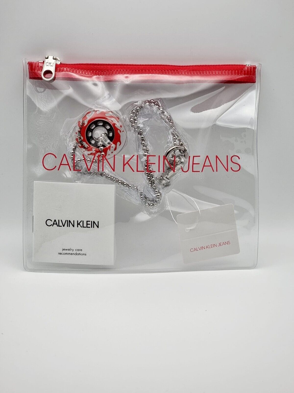 New CALVIN KLEIN SPIN KJJAKN090100 STAINLESS STEEL NECKLACE  - SILVER/RED