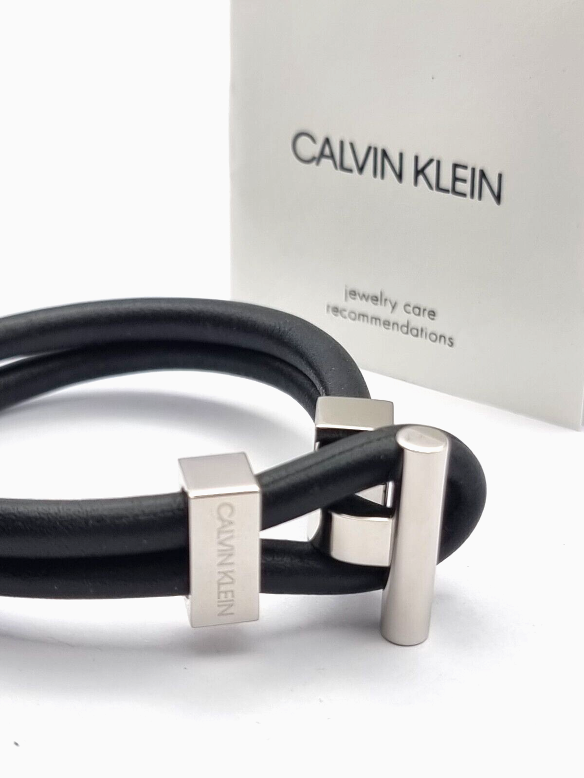 New CALVIN KLEIN ANCHOR HERREN EDELSTAHL LEDERARMBAND  SCHWARZ - M