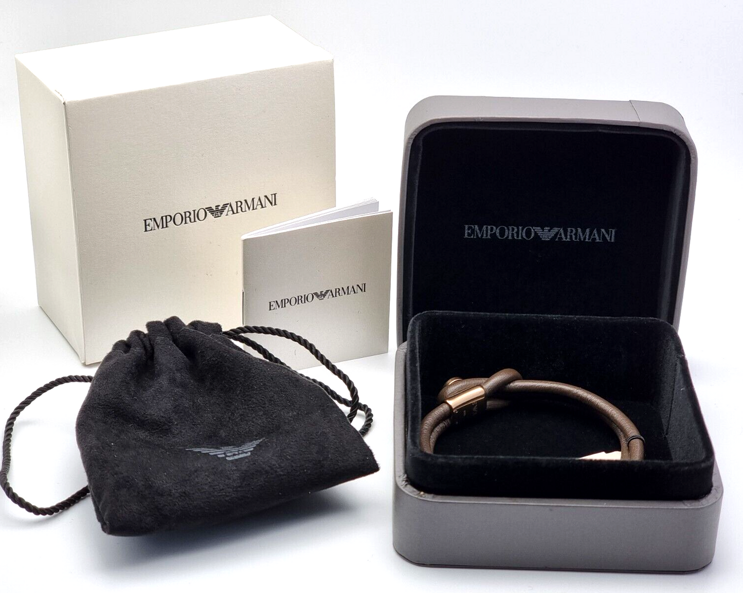Neu EMPORIO ARMANI HERREN LEDERARMBAND EGS2213251 - BRAUN