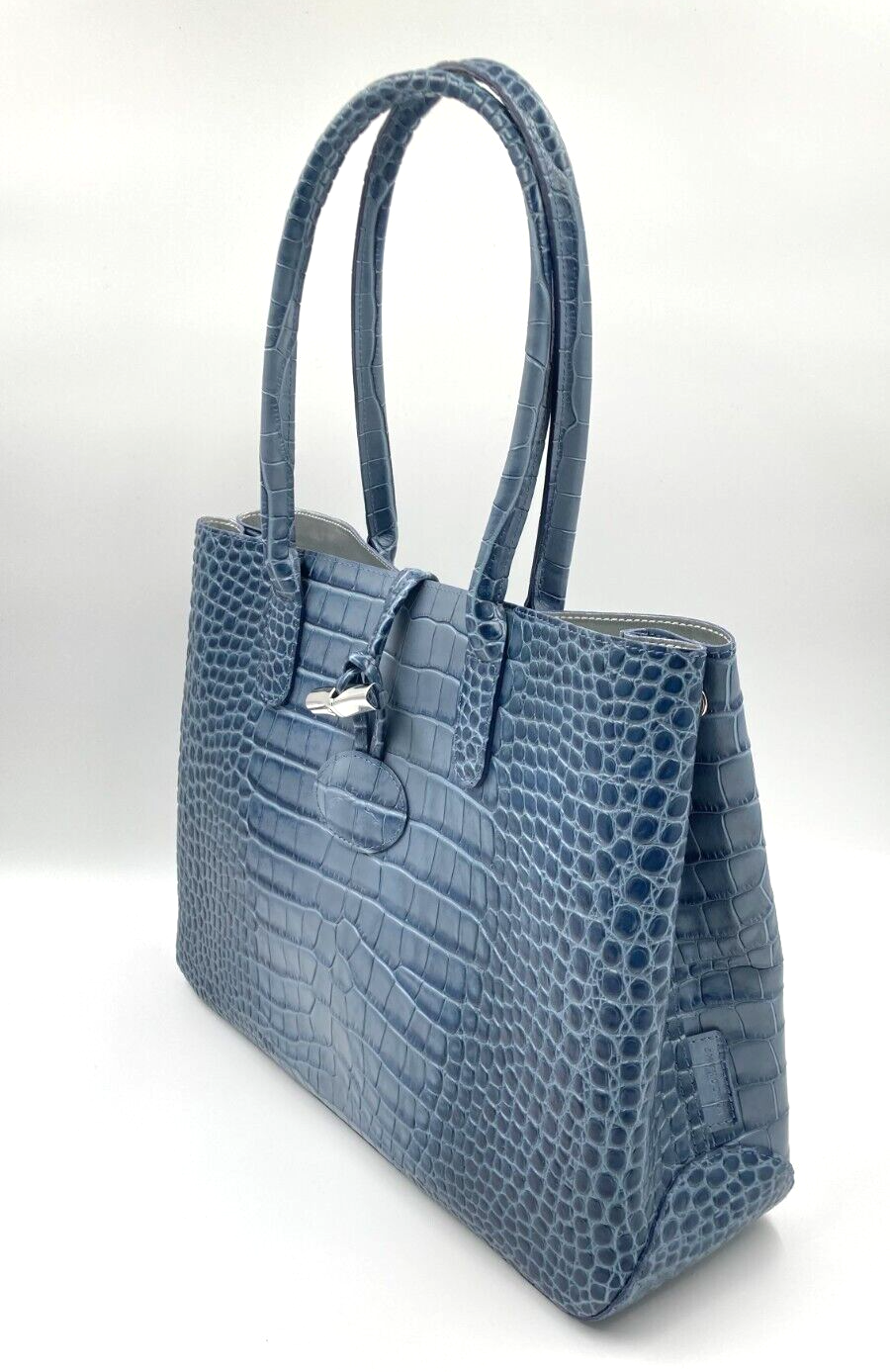 LONGCHAMP ROSEAU CROCO SHOULDER BAG - PILOT BLUE