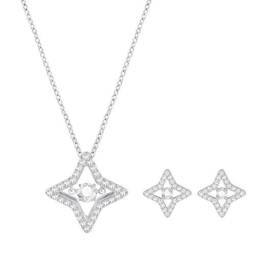 New SWAROVSKI CRYSTAL SPARKLING DANCE STAR NECKLACE AND EARINGS  SET - SILVER