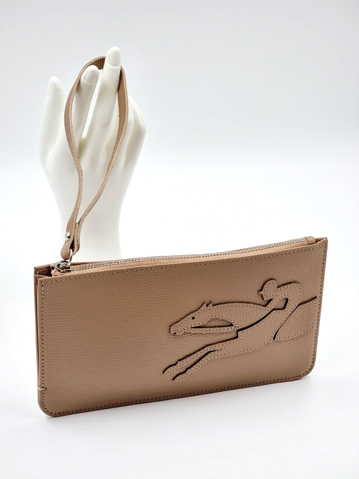 LONGCHAMP SHOP-IT LEATHER POUCH SMALL - SAND