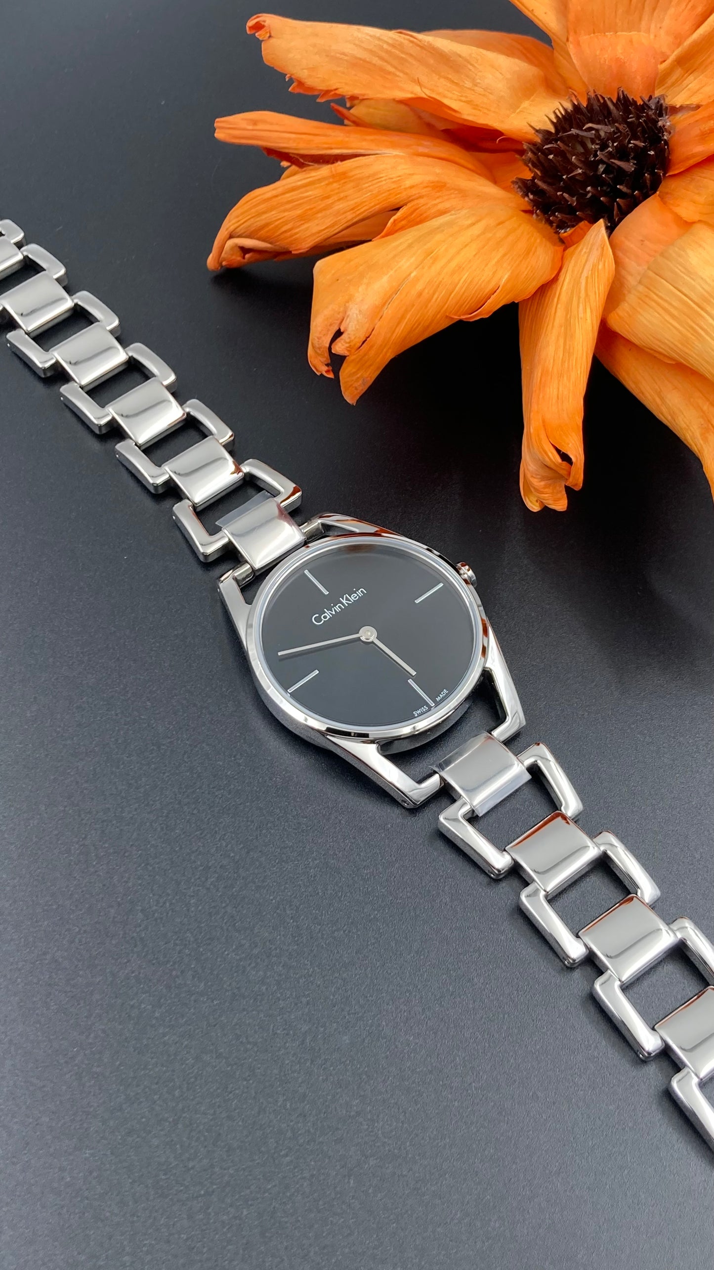 New Swiss Made CALVIN KLEIN Dainty Quartz Black Dial Ladies Watch