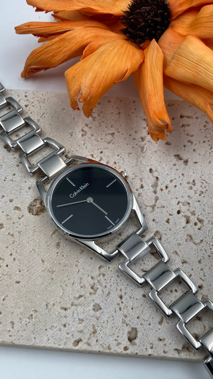 New Swiss Made CALVIN KLEIN Dainty Quartz Black Dial Ladies Watch