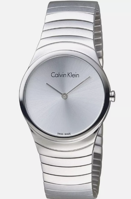 Neue, in der Schweiz hergestellte CALVIN KLEIN Whirl Damenuhr aus Edelstahl mit silbernem Zifferblatt