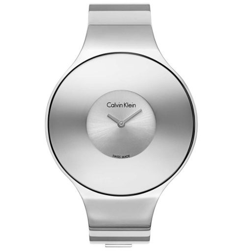 Neue, in der Schweiz gefertigte CALVIN KLEIN Damenuhr mit nahtlosem weißem Zifferblatt und kleinem Armreif