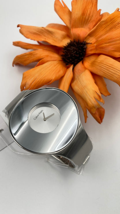 New Swiss Made CALVIN KLEIN Seamless White Dial Small Bangle Ladies Watch