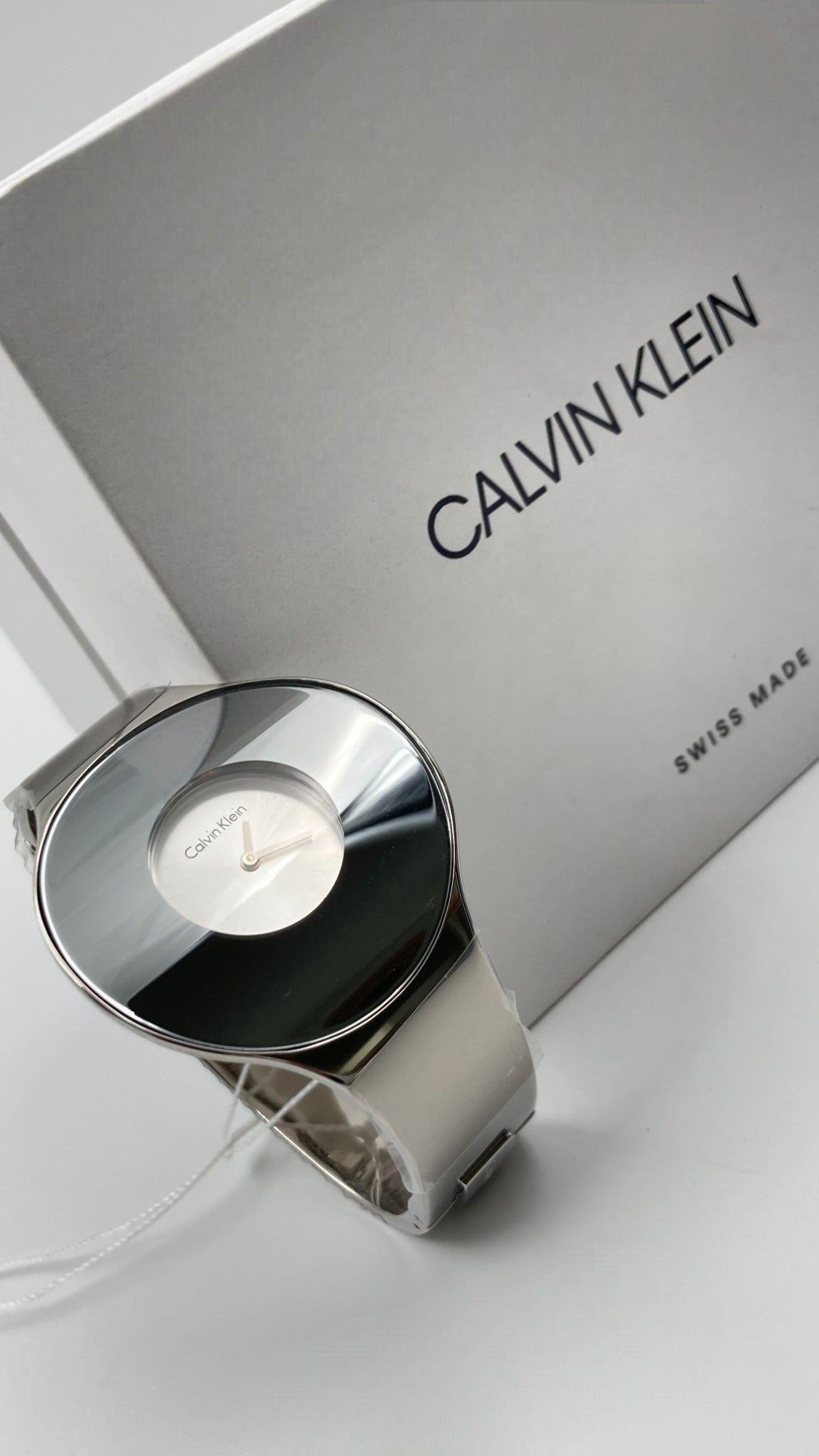 New Swiss Made CALVIN KLEIN Seamless White Dial Small Bangle Ladies Watch