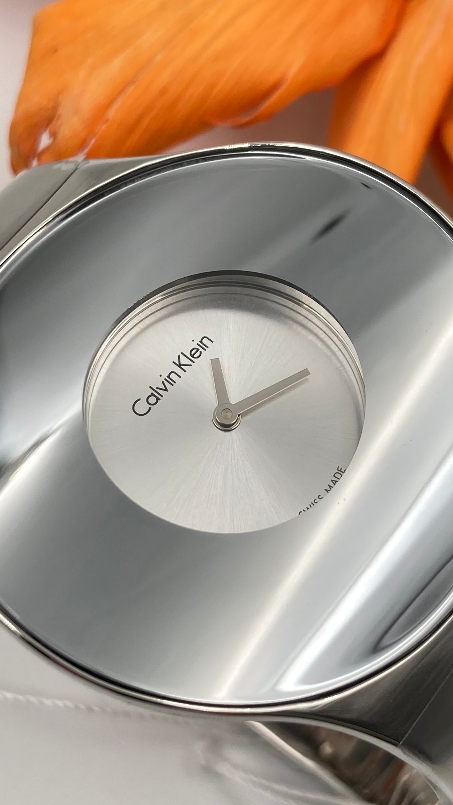 New Swiss Made CALVIN KLEIN Seamless White Dial Small Bangle Ladies Watch