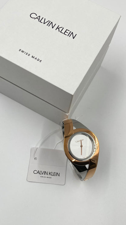New Swiss Made CALVIN KLEIN Sensual Silver Dial Medium Bangle Ladies Watch
