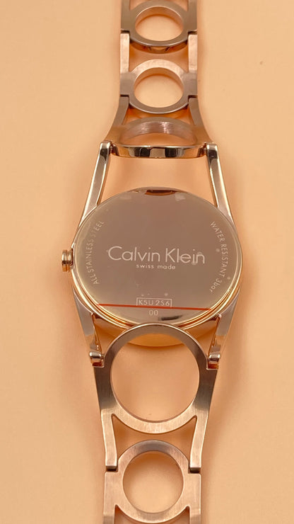 New Swiss Made CALVIN KLEIN Round Silver Dial Small Rose Gold PVD Ladies Watch