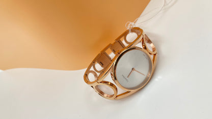New Swiss Made CALVIN KLEIN Round Silver Dial Small Rose Gold PVD Ladies Watch