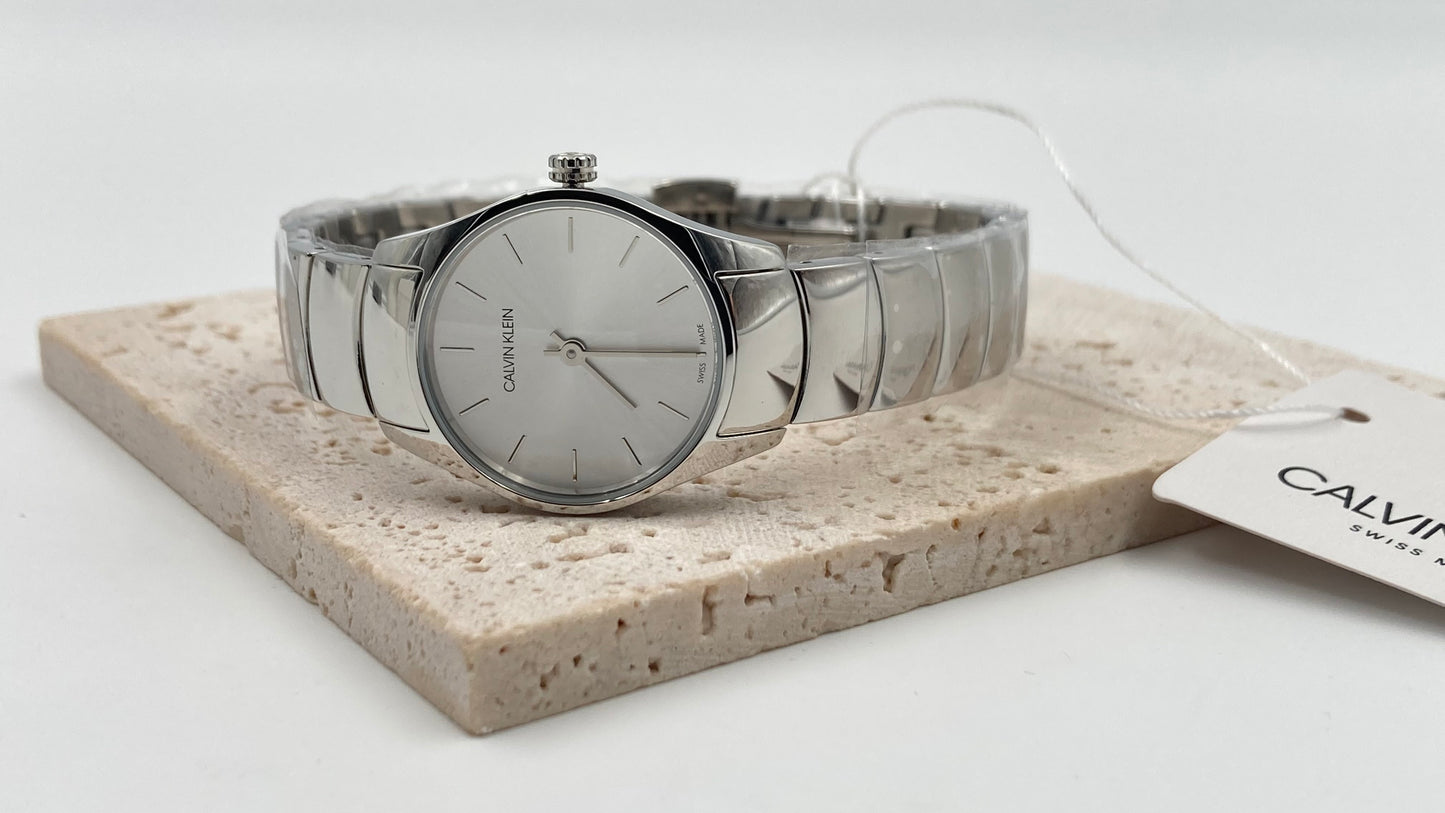 New Swiss Made CALVIN KLEIN Classic Quartz Silver Dial Ladies Watch